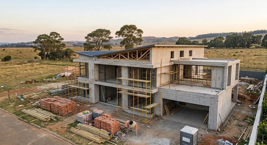 A custom home under construction