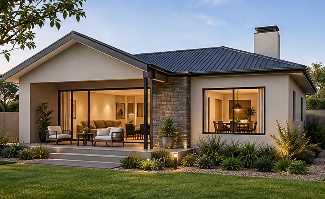 A completed ZIV Homes residence at dusk